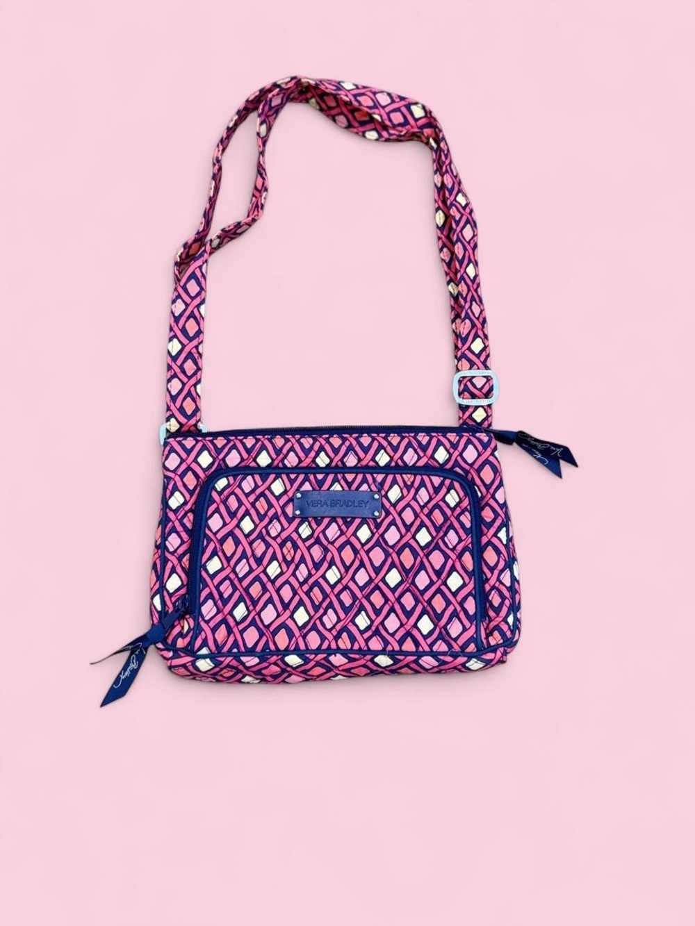 Vera Bradley Pink and White Geometric Pattern Crossbody Bag
